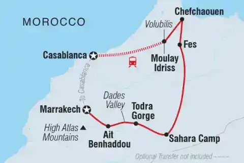 Carte de l’itinéraire Essential Morocco — TourHub