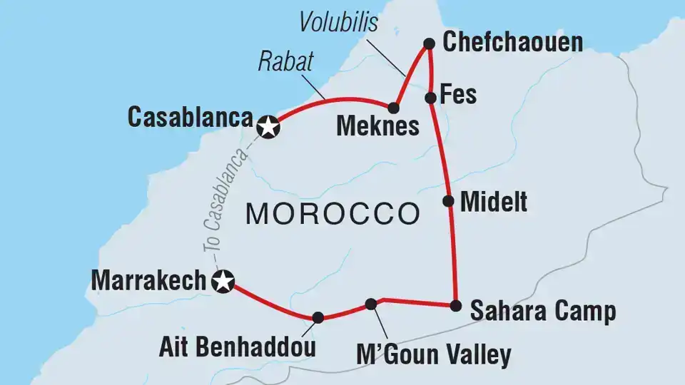 Carte de l’itinéraire Morocco Uncovered — TourHub