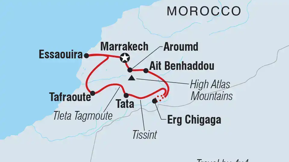 Carte de l’itinéraire South Morocco Discovery — TourHub